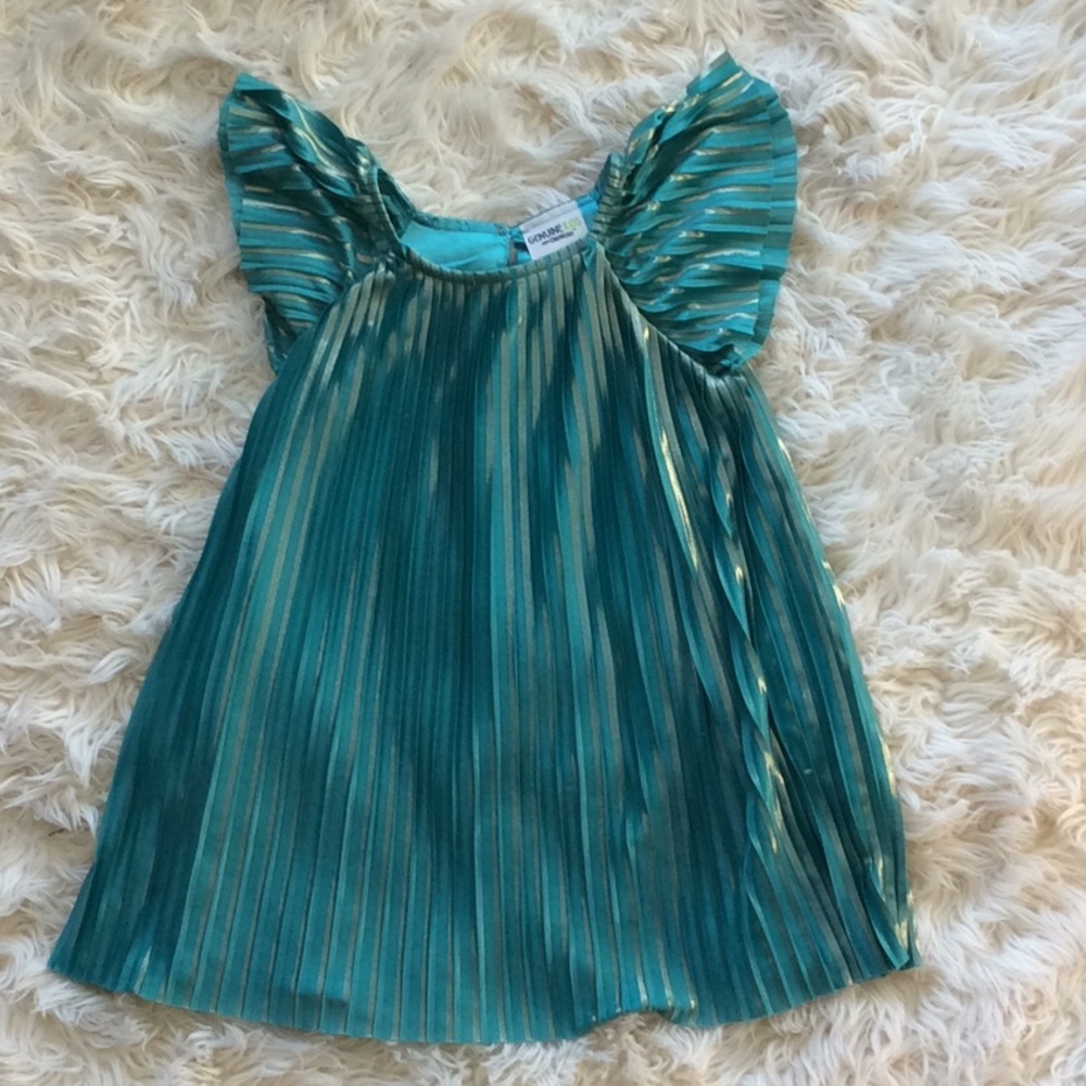 Mermaid green and gold knife pleat party dress 3T